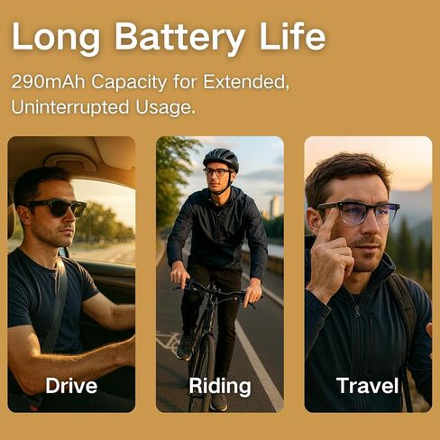 نظارات الكاميرا الذكية - صور بدقة 8 ميجابكسل وفيديو سلس بدقة 4K، التعرف على الكائنات بتقنية الذكاء الاصطناعي، الترجمة في الوقت الفعلي، صوت ومكالمات عبر البلوتوث، تقليل الضوضاء بميكروفون مزدوج، تصميم نصف إطار IP65 (ضوء بولي) in Kuwait