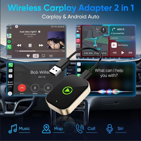 محول Carplay اللاسلكي لأجهزة Apple iPhone وAndroid Auto، يحول CarPlay السلكي إلى لاسلكي، دونجل تشغيل السيارة الصغير مع USB A/C للسيارات 2018+ مع Carplay سلكي مدمج، اتصال تلقائي، بدون تأخير in Saudi Arabia