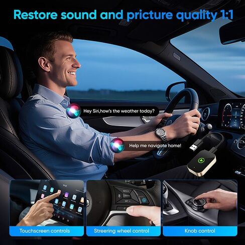 محول Carplay اللاسلكي لأجهزة Apple iPhone وAndroid Auto، يحول CarPlay السلكي إلى لاسلكي، دونجل تشغيل السيارة الصغير مع USB A/C للسيارات 2018+ مع Carplay سلكي مدمج، اتصال تلقائي، بدون تأخير in Saudi Arabia