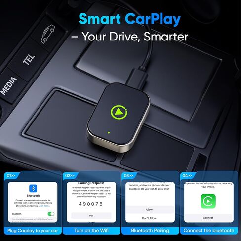 محول Carplay اللاسلكي لأجهزة Apple iPhone وAndroid Auto، يحول CarPlay السلكي إلى لاسلكي، دونجل تشغيل السيارة الصغير مع USB A/C للسيارات 2018+ مع Carplay سلكي مدمج، اتصال تلقائي، بدون تأخير in Saudi Arabia