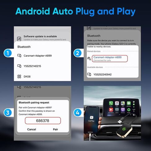 محول Carplay اللاسلكي لأجهزة Apple iPhone وAndroid Auto، يحول CarPlay السلكي إلى لاسلكي، دونجل تشغيل السيارة الصغير مع USB A/C للسيارات 2018+ مع Carplay سلكي مدمج، اتصال تلقائي، بدون تأخير in Saudi Arabia