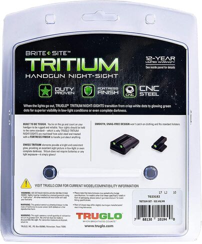 Truglo Tritium Handgun Sight مشاهد ليلية أمامية وخلفية عالية الوضوح مع نقاط بيضاء ونقاط خضراء متوهجة من التريتيوم، متوافقة مع مسدسات Sig Sauer in Saudi Arabia