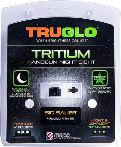 Truglo Tritium Handgun Sight مشاهد ليلية أمامية وخلفية عالية الوضوح مع نقاط بيضاء ونقاط خضراء متوهجة من التريتيوم، متوافقة مع مسدسات Sig Sauer in Saudi Arabia