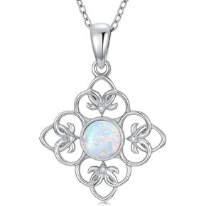 Opal with Diamond Necklace 925 Sterling Silver Round October Birthstone Gemstone Pendant Necklace Birthday Jewelry Gift for Women in Saudi Arabia