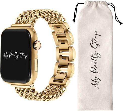 حزام My Pretty - حزام متوافق مع ساعة Apple Watch، حزام بديل من الفولاذ المقاوم للصدأ لساعة iWatch - سهل تغيير الحجم، لا حاجة لأي أداة، يناسب معظم المعصم - السلسلة 1-11، SE وUltra in Kuwait