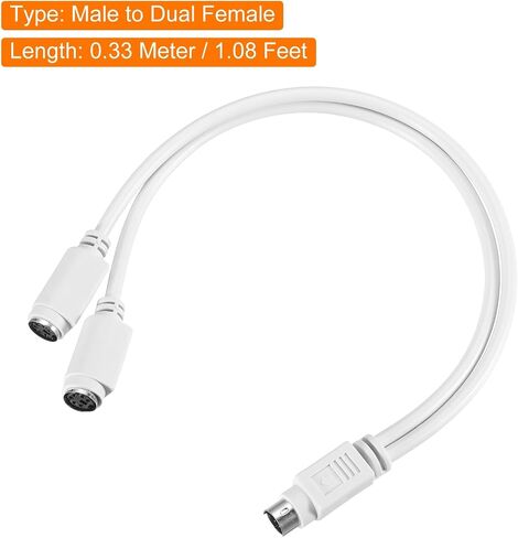 PS/2 Adapter Y Cable MDIN6 1.08FT PS/2 Male to Dual Female Converter Connector Adapter for Industrial PC Computer Keyboard and Mouse,Black in Saudi Arabia