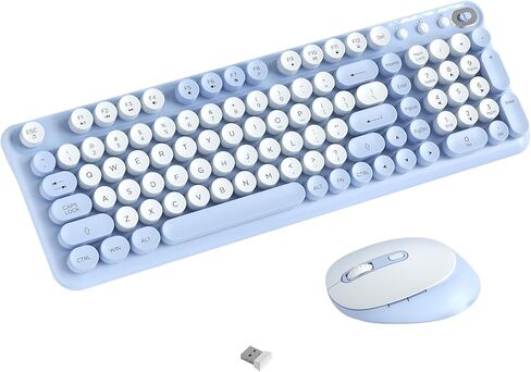 Wireless Keyboard and Mouse Combo, 2.4GHz USB Receiver, Plug and Play, Retro Full Size Typewriter Keyboard and Wireless Mouse for Computer, Laptop, Windows, Mac, and PC (Pink) in Saudi Arabia