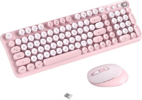 Wireless Keyboard and Mouse Combo, 2.4GHz USB Receiver, Plug and Play, Retro Full Size Typewriter Keyboard and Wireless Mouse for Computer, Laptop, Windows, Mac, and PC (Pink) in Saudi Arabia