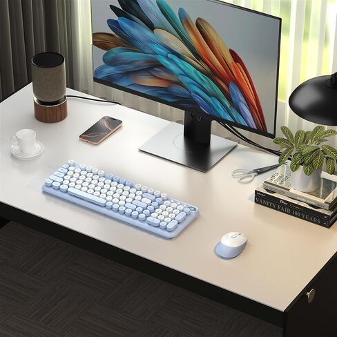 Wireless Keyboard and Mouse Combo, 2.4GHz USB Receiver, Plug and Play, Retro Full Size Typewriter Keyboard and Wireless Mouse for Computer, Laptop, Windows, Mac, and PC (Pink) in Saudi Arabia