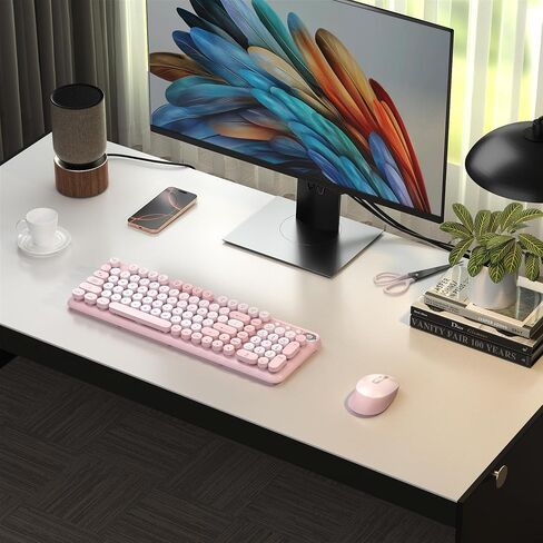 Wireless Keyboard and Mouse Combo, 2.4GHz USB Receiver, Plug and Play, Retro Full Size Typewriter Keyboard and Wireless Mouse for Computer, Laptop, Windows, Mac, and PC (Pink) in Saudi Arabia