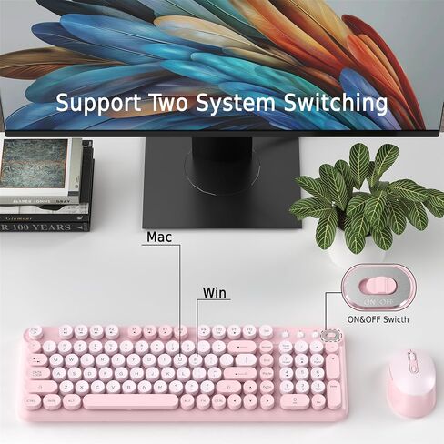 Wireless Keyboard and Mouse Combo, 2.4GHz USB Receiver, Plug and Play, Retro Full Size Typewriter Keyboard and Wireless Mouse for Computer, Laptop, Windows, Mac, and PC (Pink) in Saudi Arabia