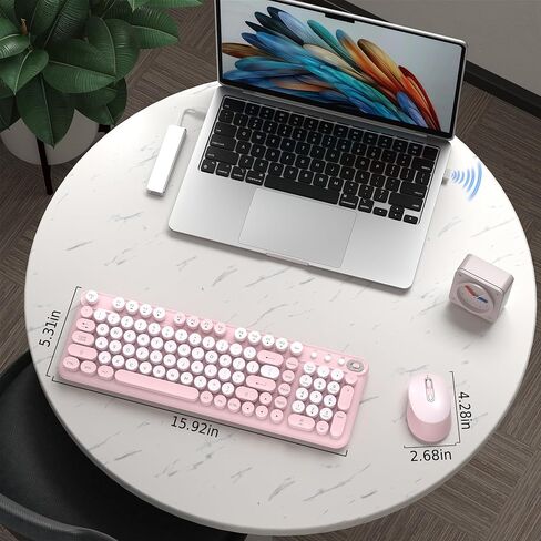 Wireless Keyboard and Mouse Combo, 2.4GHz USB Receiver, Plug and Play, Retro Full Size Typewriter Keyboard and Wireless Mouse for Computer, Laptop, Windows, Mac, and PC (Pink) in Saudi Arabia