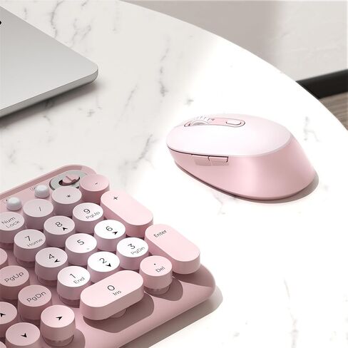Wireless Keyboard and Mouse Combo, 2.4GHz USB Receiver, Plug and Play, Retro Full Size Typewriter Keyboard and Wireless Mouse for Computer, Laptop, Windows, Mac, and PC (Pink) in Saudi Arabia