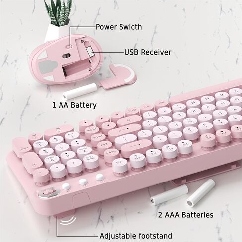 Wireless Keyboard and Mouse Combo, 2.4GHz USB Receiver, Plug and Play, Retro Full Size Typewriter Keyboard and Wireless Mouse for Computer, Laptop, Windows, Mac, and PC (Pink) in Saudi Arabia