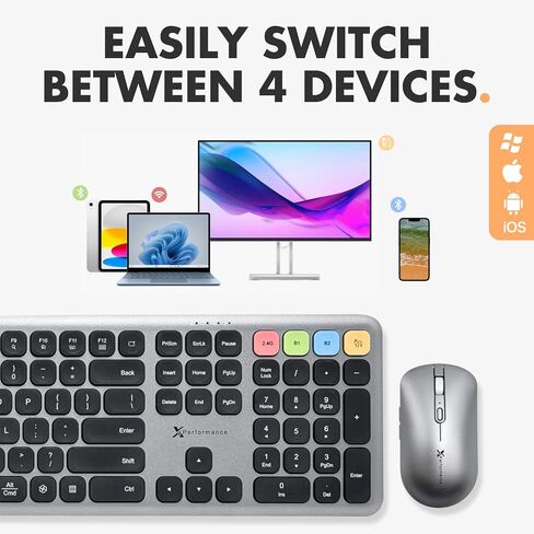 مجموعة لوحة مفاتيح وماوس لاسلكية X9 (بلوتوث، 2.4 جيجا هرتز، USB C سلكي) - لوحة مفاتيح وماوس رفيعة قابلة لإعادة الشحن لأجهزة الكمبيوتر المحمول، ويندوز، الكمبيوتر الشخصي، ماك، آيباد iOS، أندرويد in Kuwait