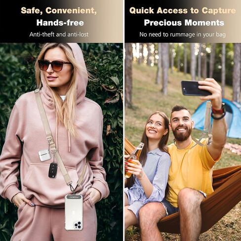 MoKo Universal Phone Lanyard, Nylon Adjustable Crossbody Phone Lanyard with 1× Phone Strap, 2× Patches, 1× Tether, Neck Cell Phone Lanyard for Men and Women Compatible with Most Smartphones, Khaki in Saudi Arabia