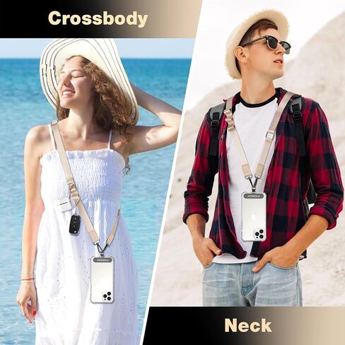 MoKo Universal Phone Lanyard, Nylon Adjustable Crossbody Phone Lanyard with 1× Phone Strap, 2× Patches, 1× Tether, Neck Cell Phone Lanyard for Men and Women Compatible with Most Smartphones, Khaki in Saudi Arabia