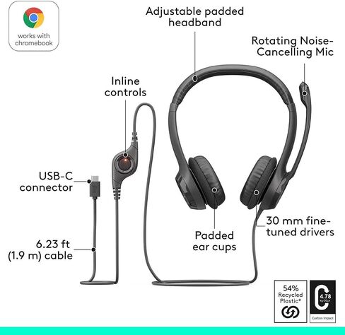 لوجيتك H390 سماعات رأس سلكية مع ميكروفون، سماعة USB مع ميكروفون للكمبيوتر الشخصي، ميكروفون عازل للضوضاء in Saudi Arabia