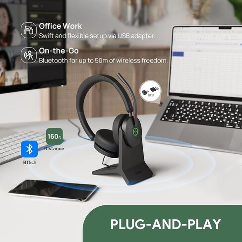 Yealink BH74 with Stand ANC Wireless Bluetooth Headset with Mic for Work, 6-mics Hybrid ANC Tech, Microsoft Teams Premium Open Ofﬁce Certified Headsets, up to 32h Talking Battery Life, Zoom Certified in Saudi Arabia