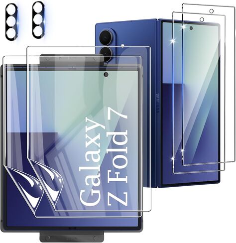 [مجموعتان من 6 قطع] واقي شاشة متوافق مع هاتف Galaxy Z Fold 7 5G، 2 طبقة داخلية من مادة TPU + 2 زجاج مقسى خارجي + 2 واقي عدسة كاميرا مع إطار موضعي، خالٍ من الفقاعات in Kuwait