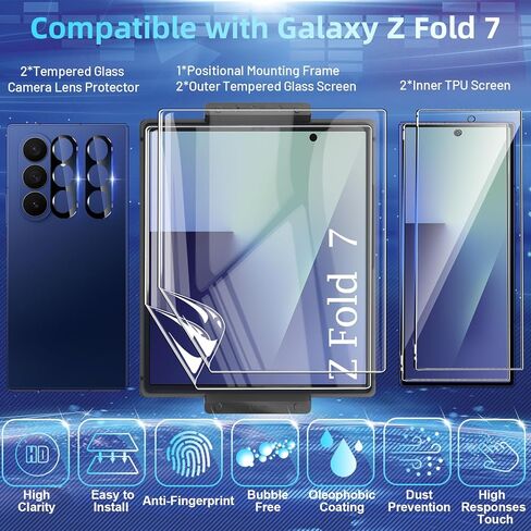 [مجموعتان من 6 قطع] واقي شاشة متوافق مع هاتف Galaxy Z Fold 7 5G، 2 طبقة داخلية من مادة TPU + 2 زجاج مقسى خارجي + 2 واقي عدسة كاميرا مع إطار موضعي، خالٍ من الفقاعات in Kuwait