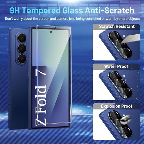 [مجموعتان من 6 قطع] واقي شاشة متوافق مع هاتف Galaxy Z Fold 7 5G، 2 طبقة داخلية من مادة TPU + 2 زجاج مقسى خارجي + 2 واقي عدسة كاميرا مع إطار موضعي، خالٍ من الفقاعات in Kuwait
