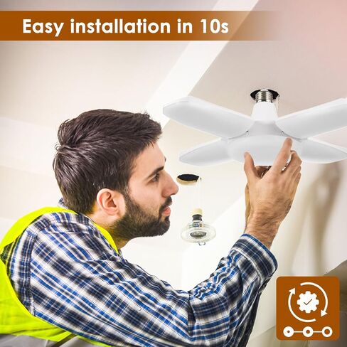 YWD 4 حزمة ضوء جراج LED لمستشعر الحركة، E26/E27 برغي رادار ذو تردد ثابت، ضوء LED مثبت على السقف للحركة للجراج/المتجر/الشرفة - 60W 6000LM 6500K in Saudi Arabia