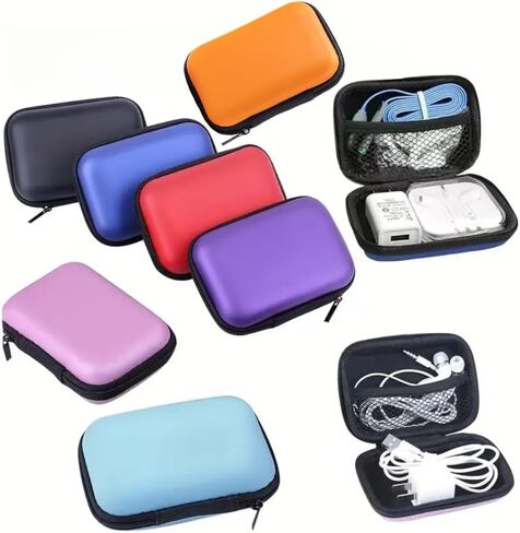 1PC Simple Hard Side Organizer for Cables and Headphones - Portable Minimalist Design, Pink in Saudi Arabia