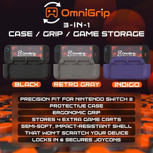 OmniGrip 3-in-1 Reversible Case, Grip, & Cart Storage Accessory Compatible With The Nintendo Switch 2 (Black) in Saudi Arabia