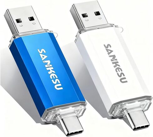 2 حزمة محرك أقراص فلاش USB C سعة 128 جيجابايت بسرعة 120 ميجابايت/ثانية، 3.0 محرك القفز USB-A ونوع C OTG، محرك إبهام مزدوج للكمبيوتر/الكمبيوتر المحمول/الهاتف الخلوي والكمبيوتر اللوحي من النوع C (فضي/أزرق) in Kuwait