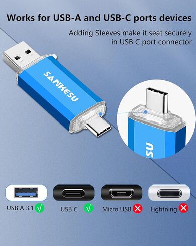 2 حزمة محرك أقراص فلاش USB C سعة 128 جيجابايت بسرعة 120 ميجابايت/ثانية، 3.0 محرك القفز USB-A ونوع C OTG، محرك إبهام مزدوج للكمبيوتر/الكمبيوتر المحمول/الهاتف الخلوي والكمبيوتر اللوحي من النوع C (فضي/أزرق) in Kuwait
