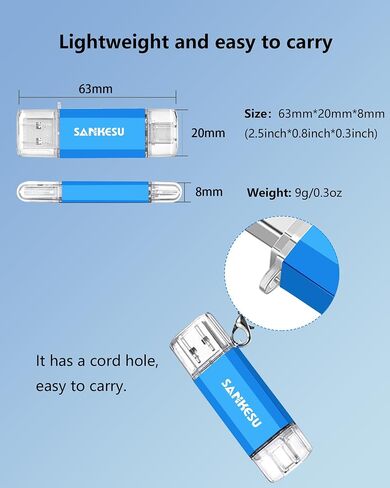 2 حزمة محرك أقراص فلاش USB C سعة 128 جيجابايت بسرعة 120 ميجابايت/ثانية، 3.0 محرك القفز USB-A ونوع C OTG، محرك إبهام مزدوج للكمبيوتر/الكمبيوتر المحمول/الهاتف الخلوي والكمبيوتر اللوحي من النوع C (فضي/أزرق) in Kuwait
