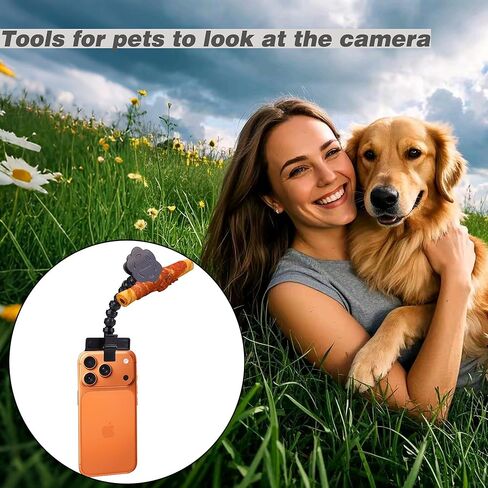 أداة سيلفي للحيوانات الأليفة، مشبك حلوى سيلفي للكلاب، حامل حلوى سيلفي للكلاب والقطط، أداة كاميرا ذات عدسة تبدو للكلاب، عصا سيلفي عالمية للحيوانات الأليفة مع دوران 360 درجة لقضبان سيلفي للحيوانات الأليفة ودعامات التصوير (أسود) in Kuwait