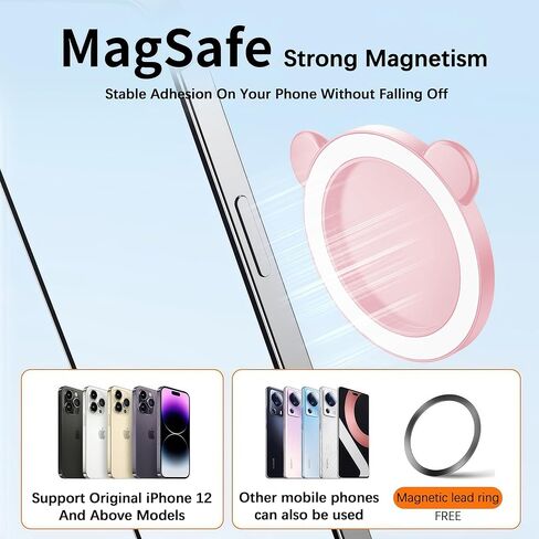 مرآة سيلفي مغناطيسية للكاميرا الخلفية - مرآة هاتف محدبة متوافقة مع MagSafe وiPhone 16/15/14/13/12 Pro Max Plus وجميع الهواتف، مثالية لصور السيلفي ومدونات الفيديو والبث - وردي in Kuwait