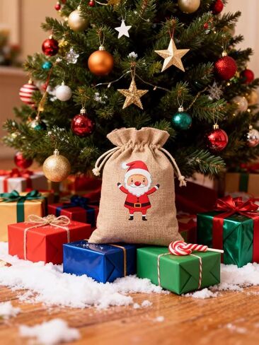 36 Pack Small Christmas Buffalo Plaid Gift Bags, Tiny Christmas Burlap Candy Bag with Drawstring for Xmas Stocking Stuffers, 9 Style Christmas Tree, Snowman, Santa Claus, Elk, Bell, Stocking etc in Kuwait