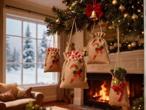 36 Pack Small Christmas Buffalo Plaid Gift Bags, Tiny Christmas Burlap Candy Bag with Drawstring for Xmas Stocking Stuffers, 9 Style Christmas Tree, Snowman, Santa Claus, Elk, Bell, Stocking etc in Kuwait
