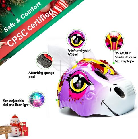 Unicorn Helmet for Toddler and Kid 3D Unicorn CPSC Safety Certified Approximately 2-6 Years Easily Adjuastable,Skateboard Skating Scooter Helmet with Rear Light Toddler Gift Christmas in Kuwait