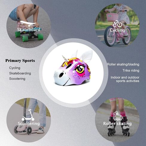 Unicorn Helmet for Toddler and Kid 3D Unicorn CPSC Safety Certified Approximately 2-6 Years Easily Adjuastable,Skateboard Skating Scooter Helmet with Rear Light Toddler Gift Christmas in Kuwait