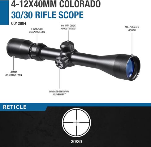 Barska Colorado Rifle Scope – 30/30 Reticle, MOA Adjustments, Fully Coated Optics, Waterproof, Fogproof, Shockproof – Ideal for Hunting & Shooting in Saudi Arabia