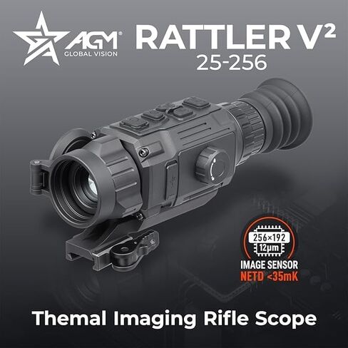 نطاق التصوير الحراري AGM Global Vision Rattler V2 للصيد، دقة عالية مع بصريات حرارية عالية الحساسية، مقاوم للماء ومتين، يتضمن أهدافًا حرارية وقطعة قماش للتنظيف in Kuwait