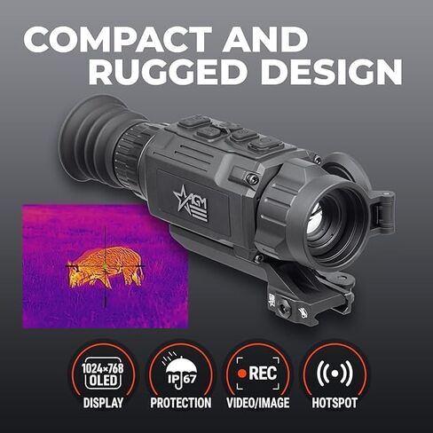 نطاق التصوير الحراري AGM Global Vision Rattler V2 للصيد، دقة عالية مع بصريات حرارية عالية الحساسية، مقاوم للماء ومتين، يتضمن أهدافًا حرارية وقطعة قماش للتنظيف in Kuwait
