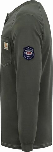BOCOMAL Men's FR Henley Shirt Flame Resistant 5.5oz Cotton Long Sleeve Workwear UL NFPA2112 CAT2 Welding Tee in Saudi Arabia