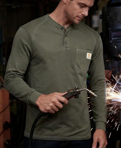 BOCOMAL Men's FR Henley Shirt Flame Resistant 5.5oz Cotton Long Sleeve Workwear UL NFPA2112 CAT2 Welding Tee in Saudi Arabia