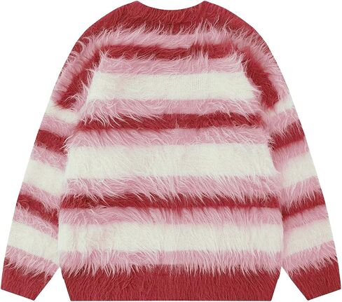 Aelfric Eden Color Blocking Striped Fuzzy Cardigan Crewneck Vintage Oversized Button Down Knit Cardigans Sweater Tops in Saudi Arabia