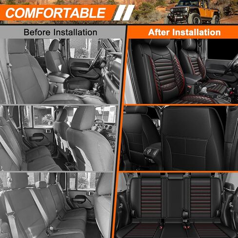 أغطية مقاعد السيارة من AOMSAZTO مناسبة تمامًا لسيارة Jeep Gladiator 2020-2024 2025 مجموعة كاملة من أغطية مقاعد جلدية مقاومة للماء للشاحنة (أسود) in Kuwait