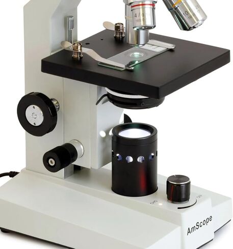 AmScope B100-E 1000X Digital Compound Binocular Microscope, 40X-1000X Magnification, Brightfield, Tungsten Illumination, Abbe Condenser, Plain Stage, Includes 0.3MP Camera and Software in Saudi Arabia