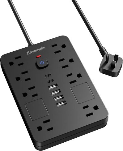 Surge Protector Power Strip - 8 Outlets(1850W/15A) with 6 USB Ports（2 USB C, 6FT Flat Plug Extension Cord, Wall Mount Multi Plug Outlet Extender, ETL Listed for Home, Dorm Room, Black in Saudi Arabia