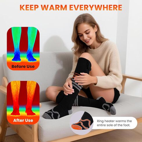 جوارب حرارية للرجال والنساء، قابلة لإعادة الشحن، قابلة للغسل، بطارية 6000 مللي أمبير في الساعة، جوارب حرارية شتوية مع 4 مستويات تسخين للصيد والتخييم والمشي لمسافات طويلة والتزلج وصيد الأسماك وركوب الدراجات والعمل في الهواء الطلق in Kuwait