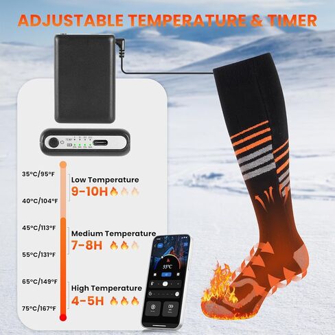 جوارب حرارية للرجال والنساء، قابلة لإعادة الشحن، قابلة للغسل، بطارية 6000 مللي أمبير في الساعة، جوارب حرارية شتوية مع 4 مستويات تسخين للصيد والتخييم والمشي لمسافات طويلة والتزلج وصيد الأسماك وركوب الدراجات والعمل في الهواء الطلق in Kuwait