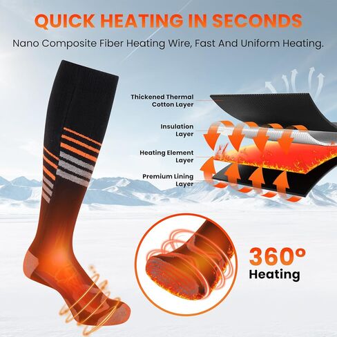 جوارب حرارية للرجال والنساء، قابلة لإعادة الشحن، قابلة للغسل، بطارية 6000 مللي أمبير في الساعة، جوارب حرارية شتوية مع 4 مستويات تسخين للصيد والتخييم والمشي لمسافات طويلة والتزلج وصيد الأسماك وركوب الدراجات والعمل في الهواء الطلق in Kuwait